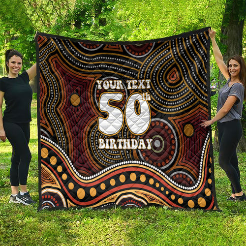 Personalised Aboriginal 50th Birthday Quilt Indigenous Dot Painting Native Australian Celebration