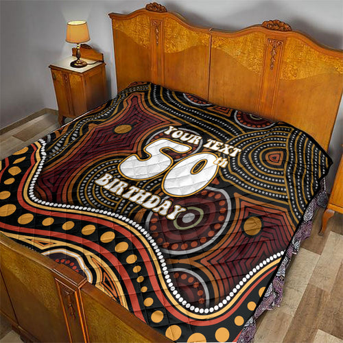 Personalised Aboriginal 50th Birthday Quilt Indigenous Dot Painting Native Australian Celebration