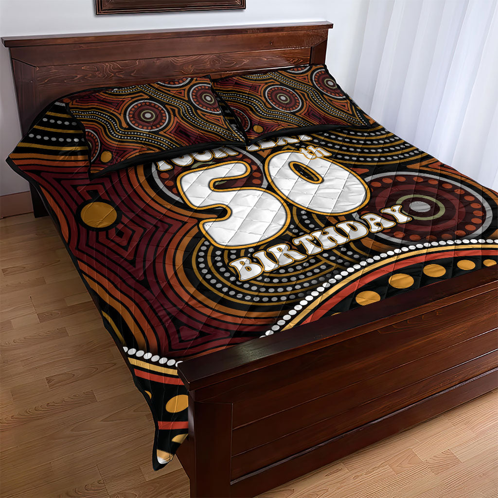 Personalised Aboriginal 50th Birthday Quilt Bed Set Indigenous Dot Painting Native Australian Celebration