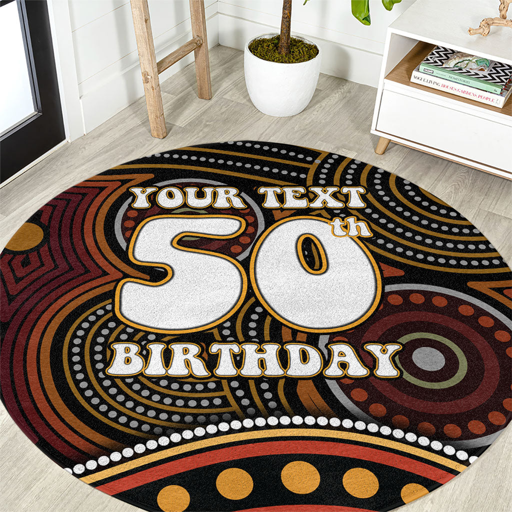 Personalised Aboriginal 50th Birthday Round Carpet Indigenous Dot Painting Native Australian Celebration