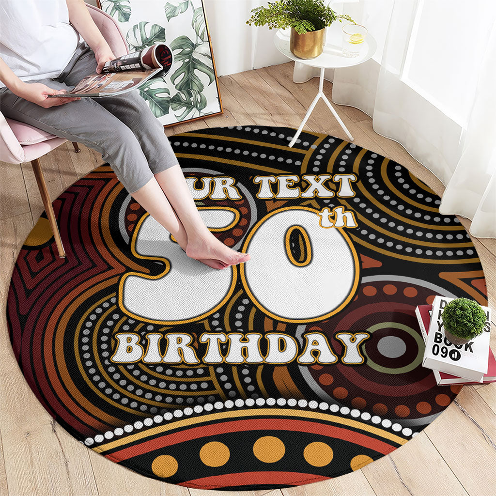 Personalised Aboriginal 50th Birthday Round Carpet Indigenous Dot Painting Native Australian Celebration