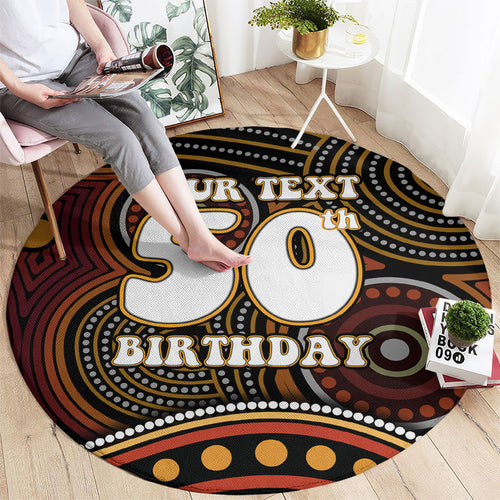 Personalised Aboriginal 50th Birthday Round Carpet Indigenous Dot Painting Native Australian Celebration