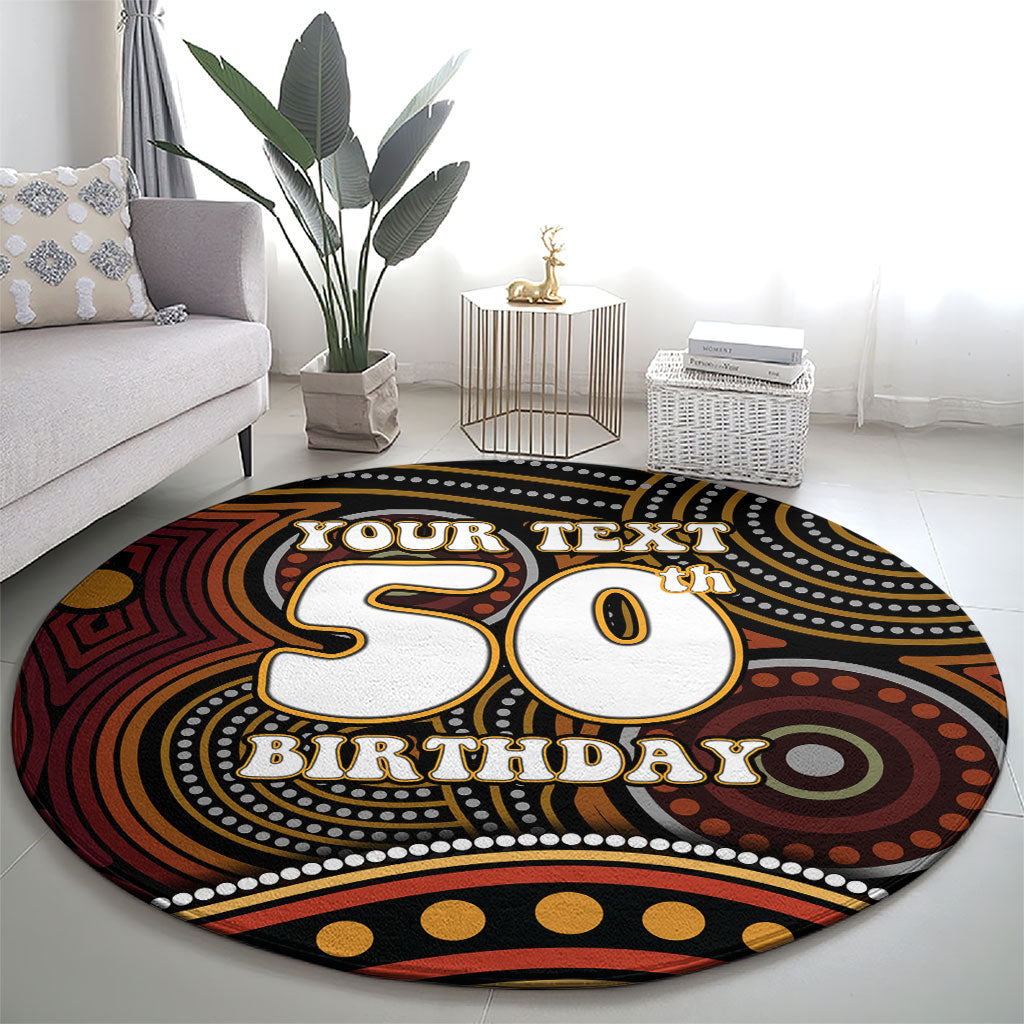 Personalised Aboriginal 50th Birthday Round Carpet Indigenous Dot Painting Native Australian Celebration