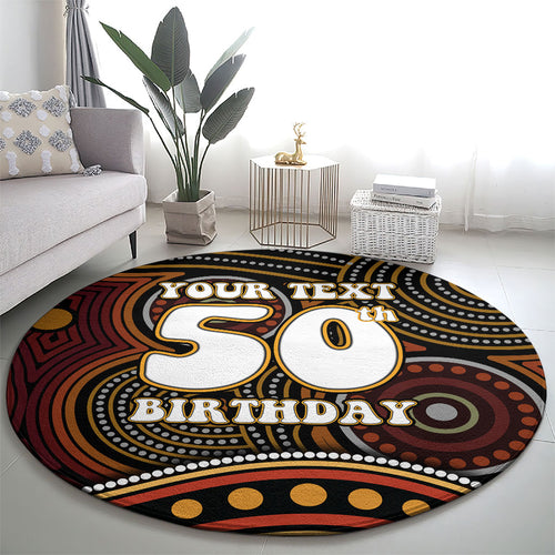 Personalised Aboriginal 50th Birthday Round Carpet Indigenous Dot Painting Native Australian Celebration