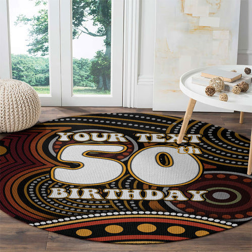 Personalised Aboriginal 50th Birthday Round Carpet Indigenous Dot Painting Native Australian Celebration