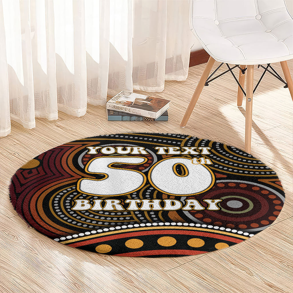 Personalised Aboriginal 50th Birthday Round Carpet Indigenous Dot Painting Native Australian Celebration