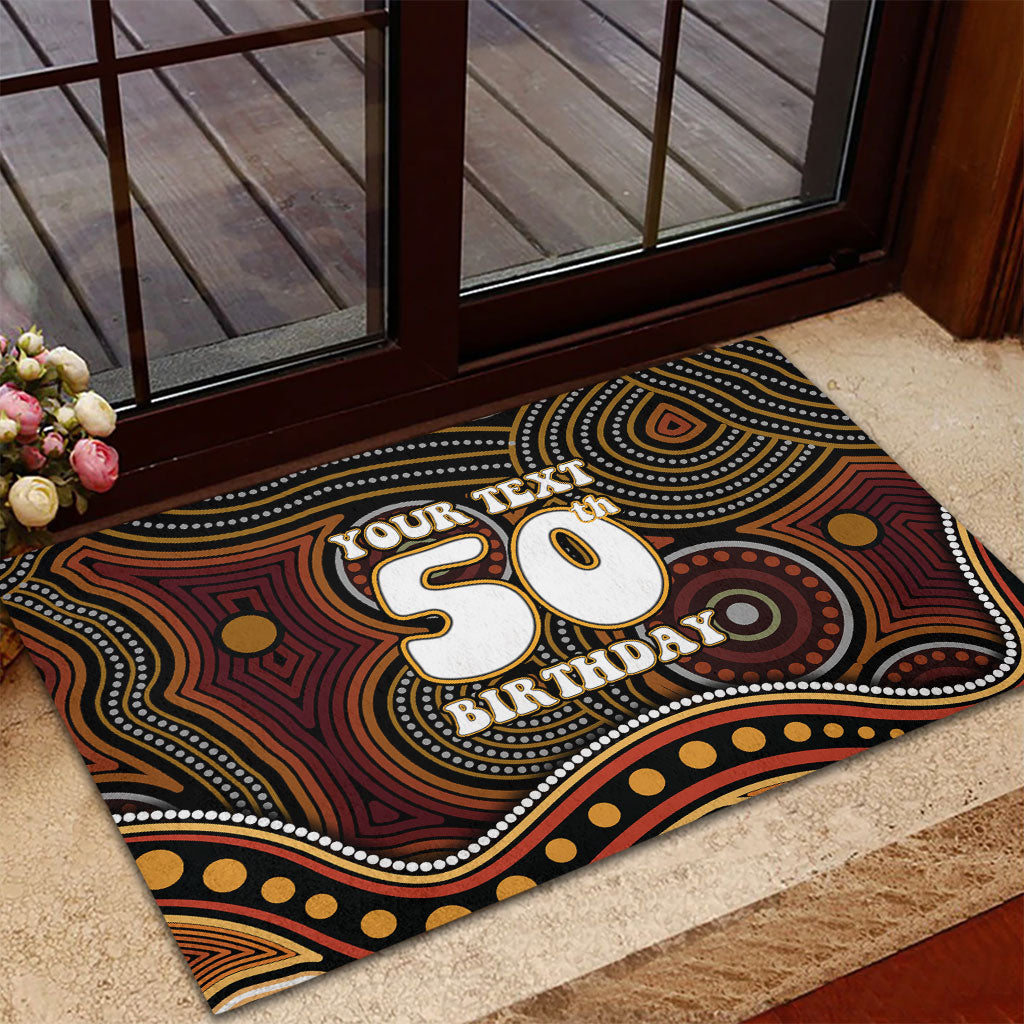 Personalised Aboriginal 50th Birthday Rubber Doormat Indigenous Dot Painting Native Australian Celebration