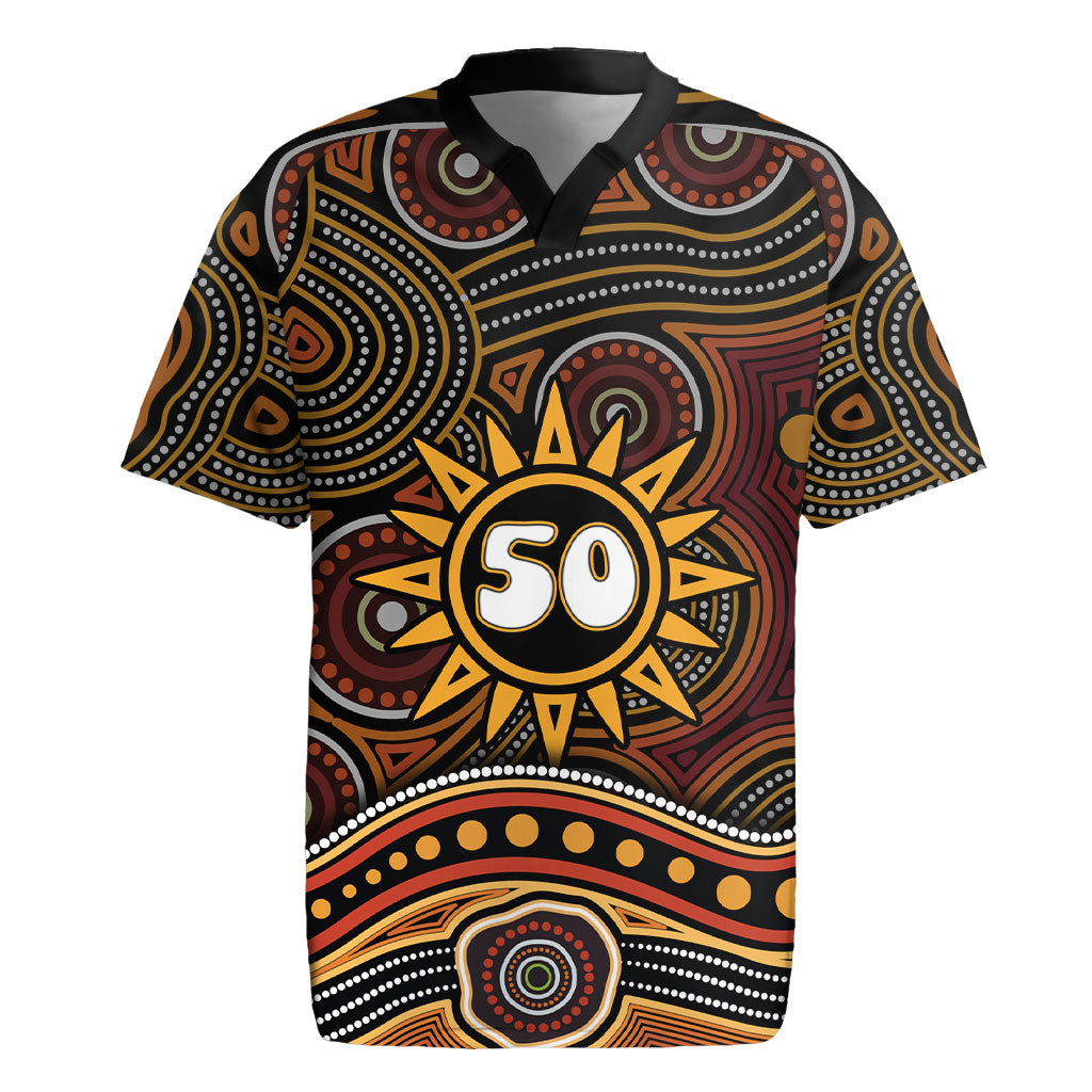Personalised Aboriginal 50th Birthday Rugby Jersey Indigenous Dot Painting Native Australian Celebration