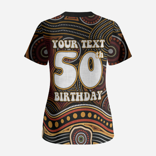 Personalised Aboriginal 50th Birthday Scrub Top Indigenous Dot Painting Native Australian Celebration