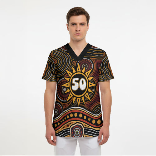 Personalised Aboriginal 50th Birthday Scrub Top Indigenous Dot Painting Native Australian Celebration