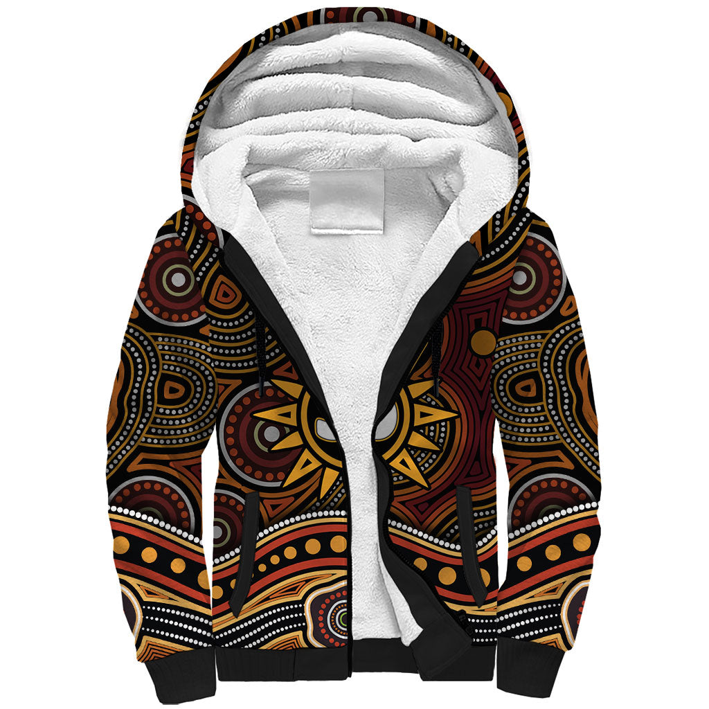 Personalised Aboriginal 50th Birthday Sherpa Hoodie Indigenous Dot Painting Native Australian Celebration