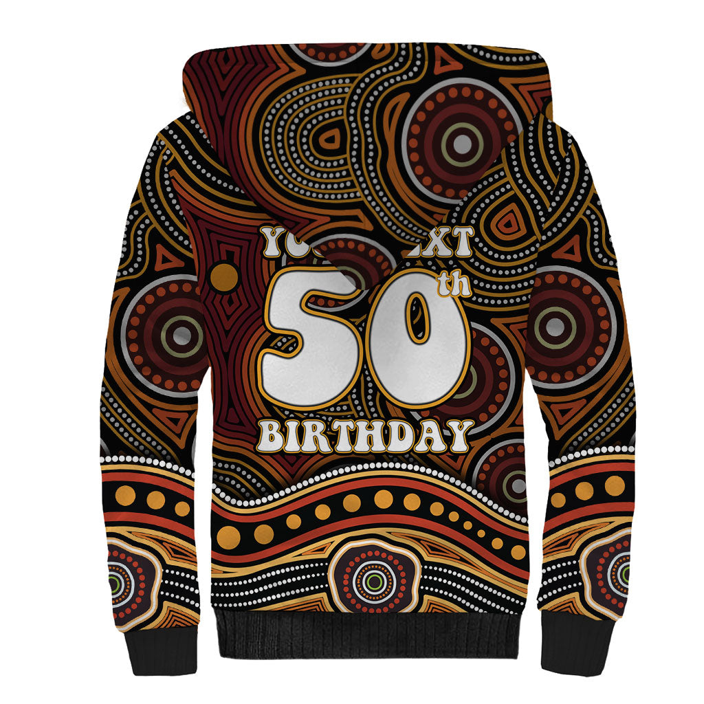 Personalised Aboriginal 50th Birthday Sherpa Hoodie Indigenous Dot Painting Native Australian Celebration