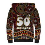 Personalised Aboriginal 50th Birthday Sherpa Hoodie Indigenous Dot Painting Native Australian Celebration