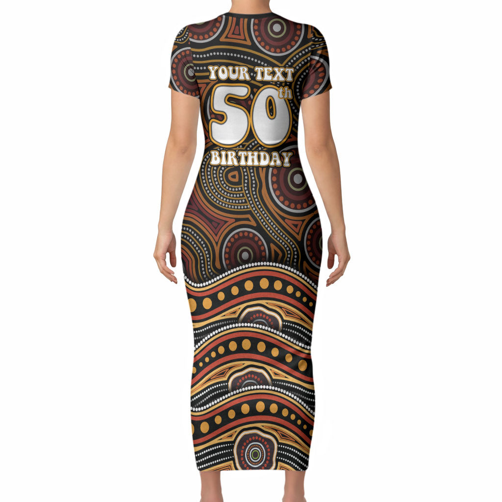 Personalised Aboriginal 50th Birthday Short Sleeve Bodycon Dress Indigenous Dot Painting Native Australian Celebration
