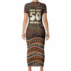 Personalised Aboriginal 50th Birthday Short Sleeve Bodycon Dress Indigenous Dot Painting Native Australian Celebration