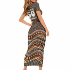 Personalised Aboriginal 50th Birthday Short Sleeve Bodycon Dress Indigenous Dot Painting Native Australian Celebration