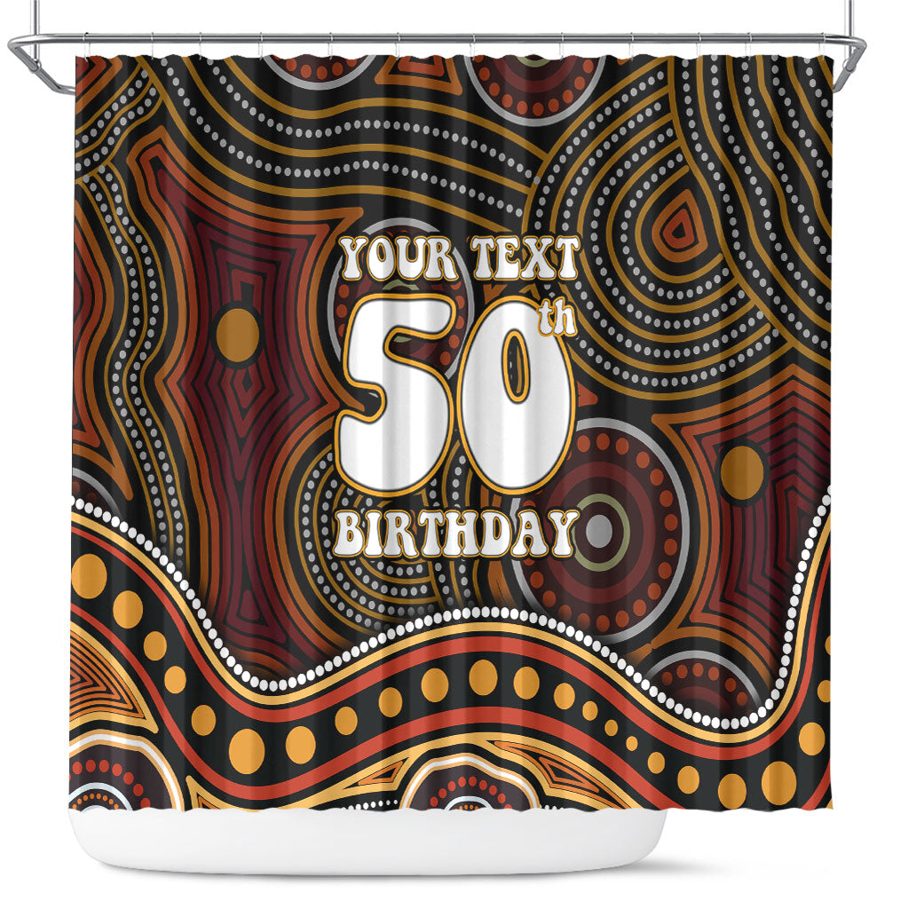 Personalised Aboriginal 50th Birthday Shower Curtain Indigenous Dot Painting Native Australian Celebration