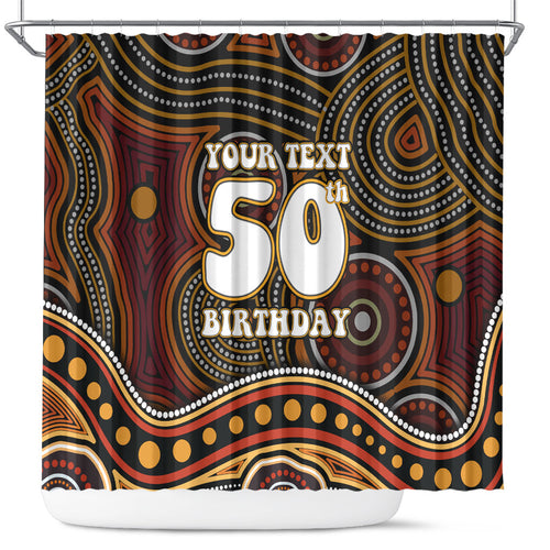 Personalised Aboriginal 50th Birthday Shower Curtain Indigenous Dot Painting Native Australian Celebration