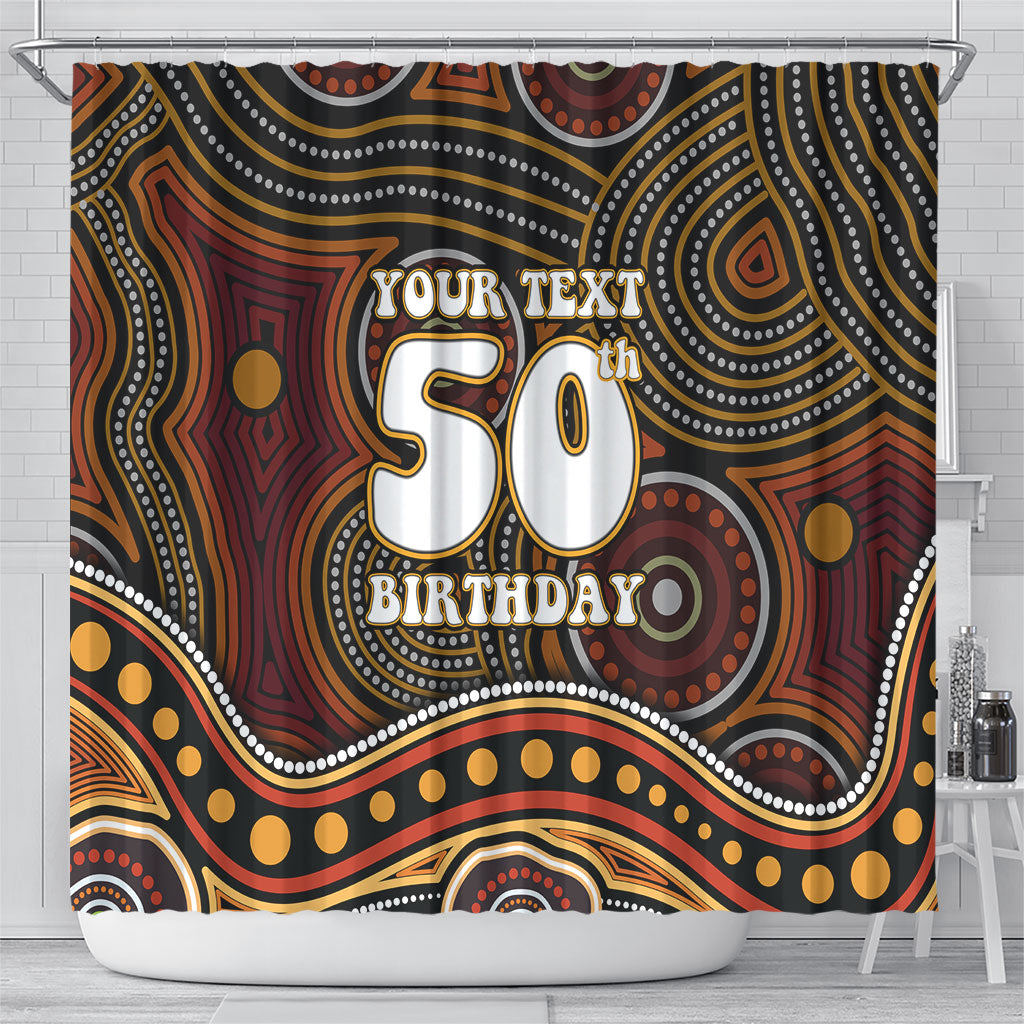 Personalised Aboriginal 50th Birthday Shower Curtain Indigenous Dot Painting Native Australian Celebration