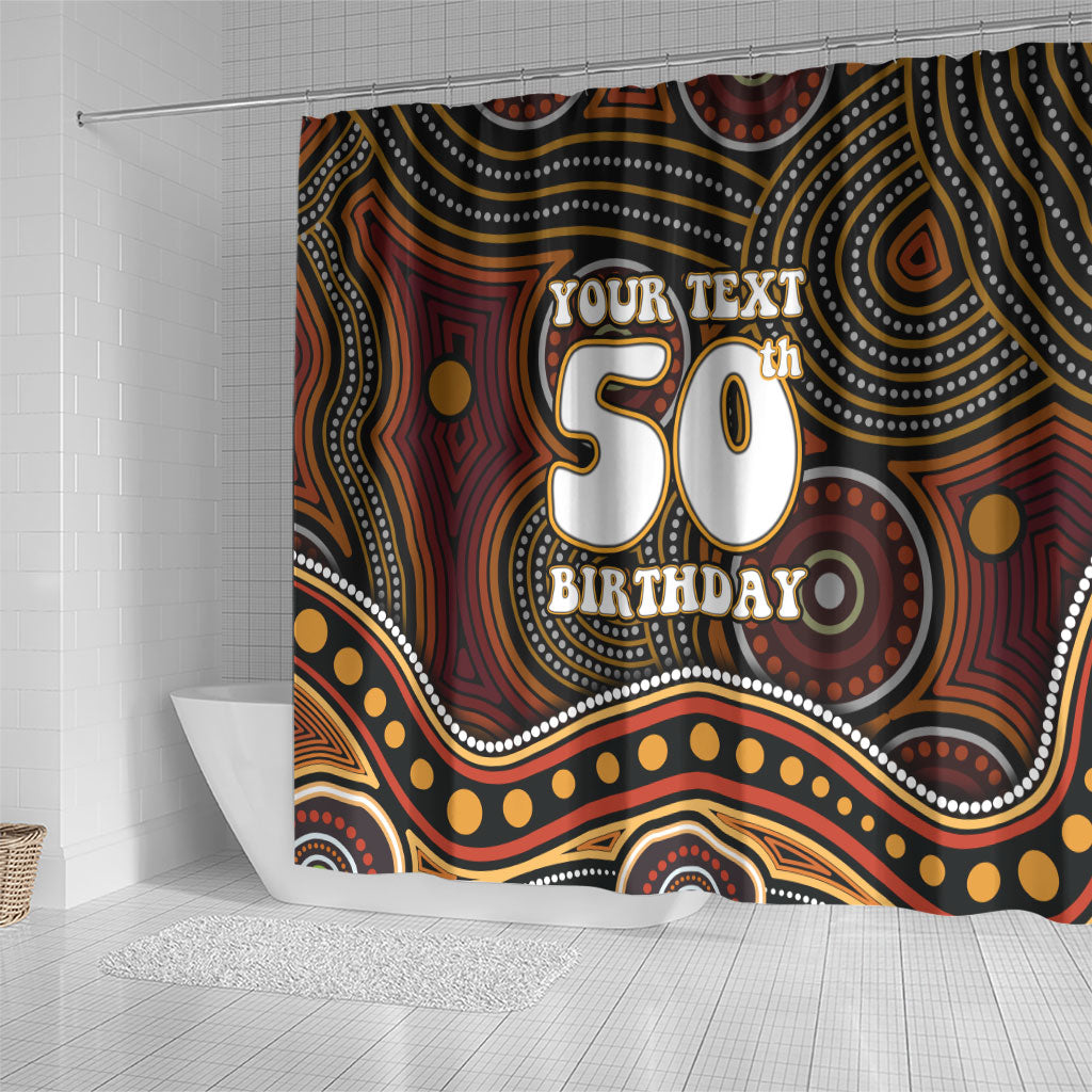 Personalised Aboriginal 50th Birthday Shower Curtain Indigenous Dot Painting Native Australian Celebration