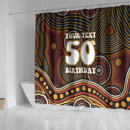Personalised Aboriginal 50th Birthday Shower Curtain Indigenous Dot Painting Native Australian Celebration