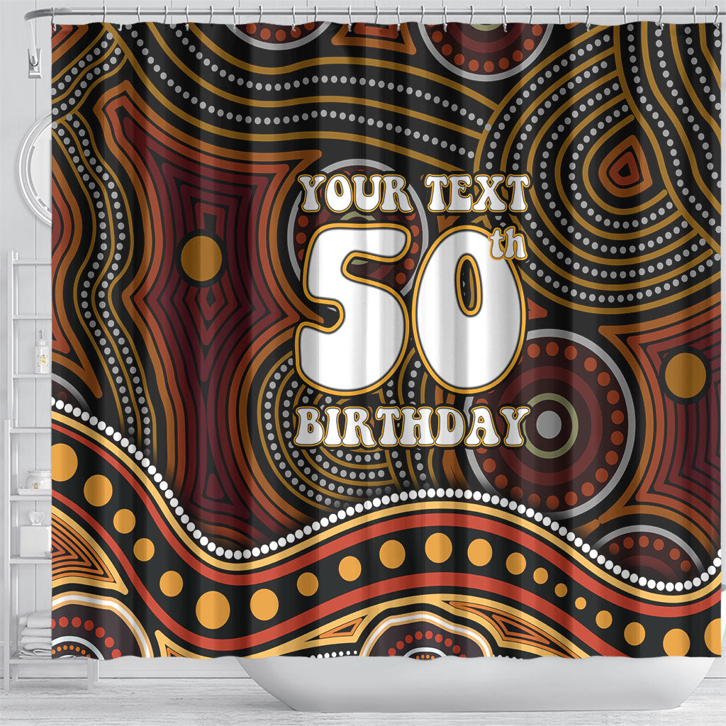 Personalised Aboriginal 50th Birthday Shower Curtain Indigenous Dot Painting Native Australian Celebration