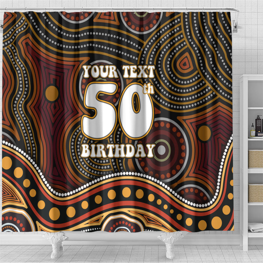Personalised Aboriginal 50th Birthday Shower Curtain Indigenous Dot Painting Native Australian Celebration