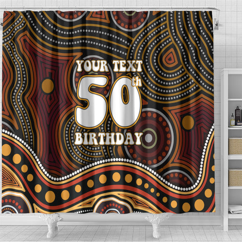 Personalised Aboriginal 50th Birthday Shower Curtain Indigenous Dot Painting Native Australian Celebration