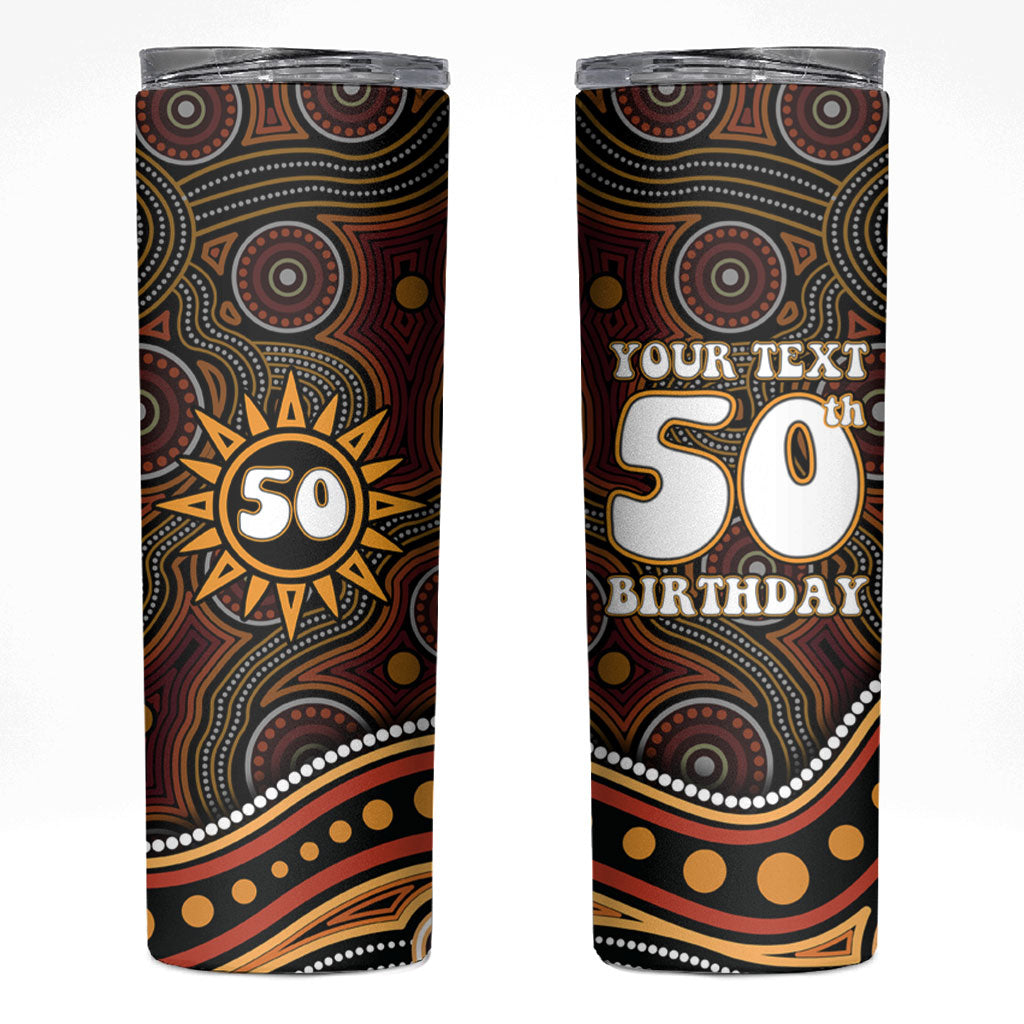 Personalised Aboriginal 50th Birthday Skinny Tumbler Indigenous Dot Painting Native Australian Celebration