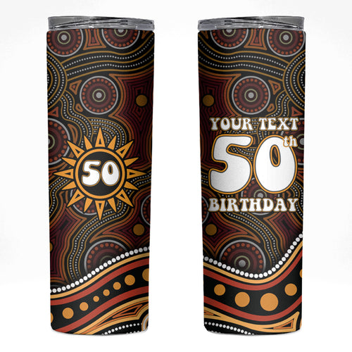 Personalised Aboriginal 50th Birthday Skinny Tumbler Indigenous Dot Painting Native Australian Celebration