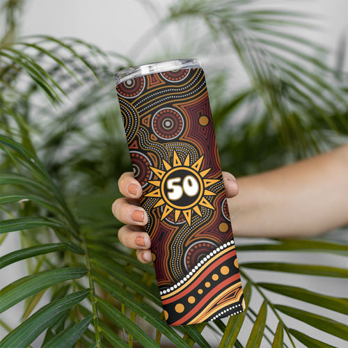 Personalised Aboriginal 50th Birthday Skinny Tumbler Indigenous Dot Painting Native Australian Celebration