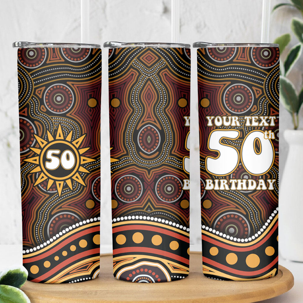 Personalised Aboriginal 50th Birthday Skinny Tumbler Indigenous Dot Painting Native Australian Celebration