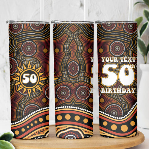 Personalised Aboriginal 50th Birthday Skinny Tumbler Indigenous Dot Painting Native Australian Celebration