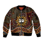 Personalised Aboriginal 50th Birthday Sleeve Zip Bomber Jacket Indigenous Dot Painting Native Australian Celebration