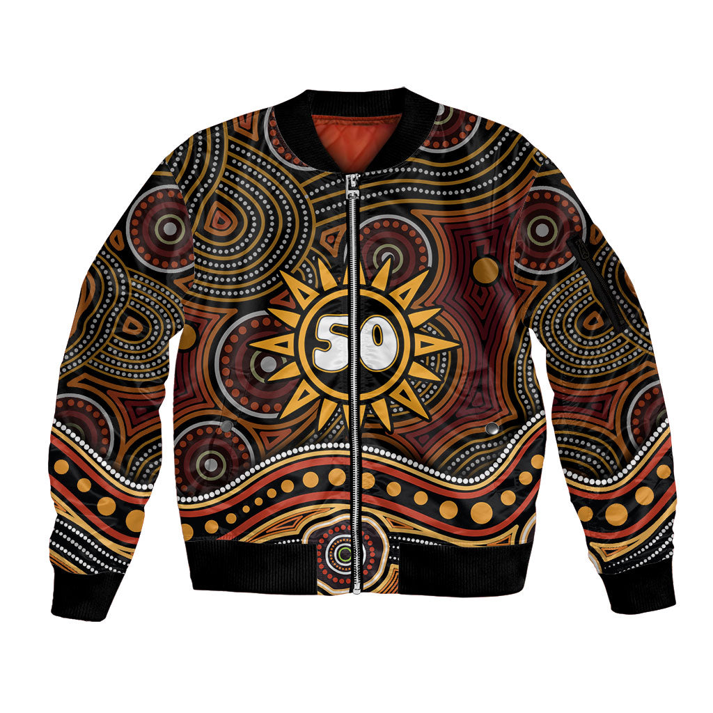 Personalised Aboriginal 50th Birthday Sleeve Zip Bomber Jacket Indigenous Dot Painting Native Australian Celebration