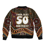 Personalised Aboriginal 50th Birthday Sleeve Zip Bomber Jacket Indigenous Dot Painting Native Australian Celebration