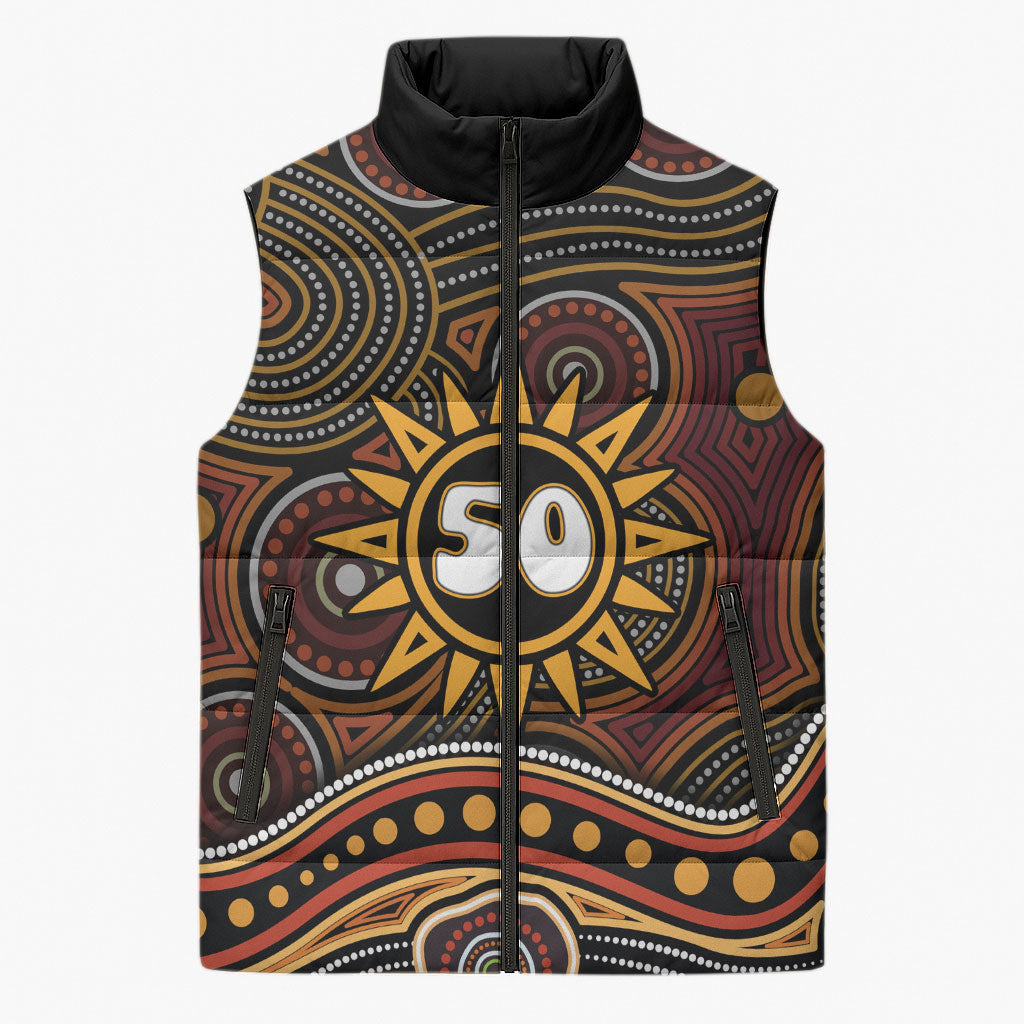 Personalised Aboriginal 50th Birthday Sleeveless Puffer Jacket Indigenous Dot Painting Native Australian Celebration