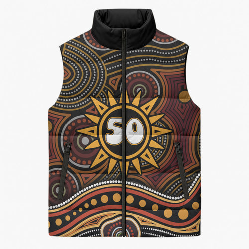 Personalised Aboriginal 50th Birthday Sleeveless Puffer Jacket Indigenous Dot Painting Native Australian Celebration