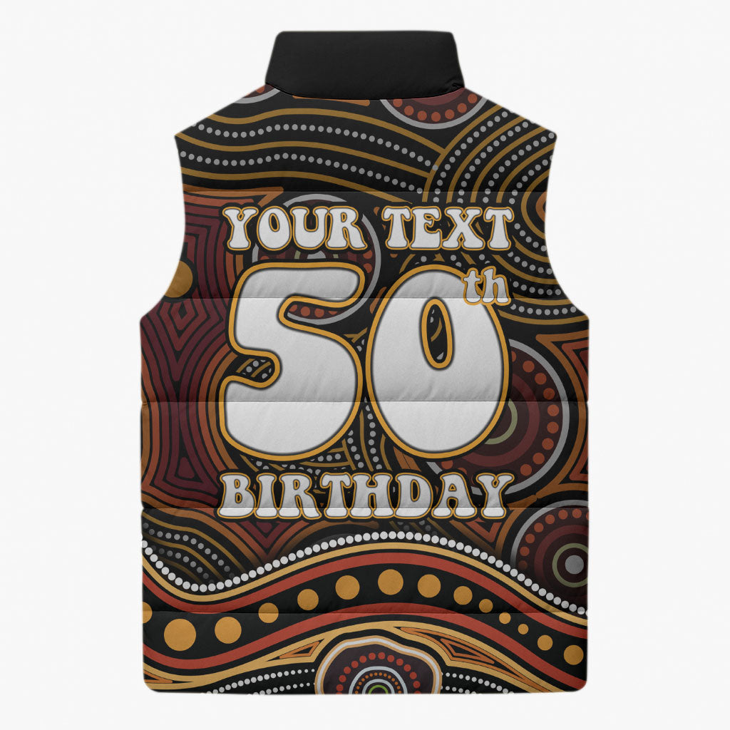 Personalised Aboriginal 50th Birthday Sleeveless Puffer Jacket Indigenous Dot Painting Native Australian Celebration