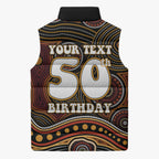 Personalised Aboriginal 50th Birthday Sleeveless Puffer Jacket Indigenous Dot Painting Native Australian Celebration