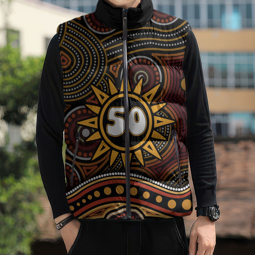 Personalised Aboriginal 50th Birthday Sleeveless Puffer Jacket Indigenous Dot Painting Native Australian Celebration