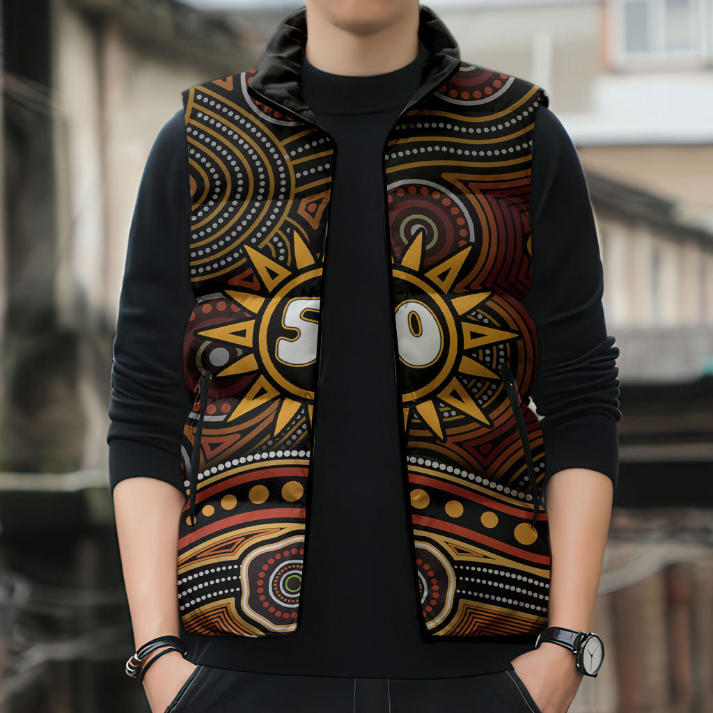 Personalised Aboriginal 50th Birthday Sleeveless Puffer Jacket Indigenous Dot Painting Native Australian Celebration