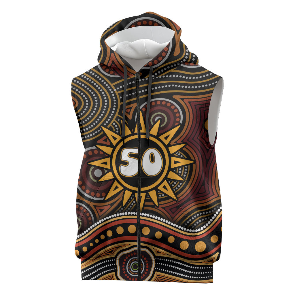 Personalised Aboriginal 50th Birthday Sleeveless Zip Hoodie Indigenous Dot Painting Native Australian Celebration