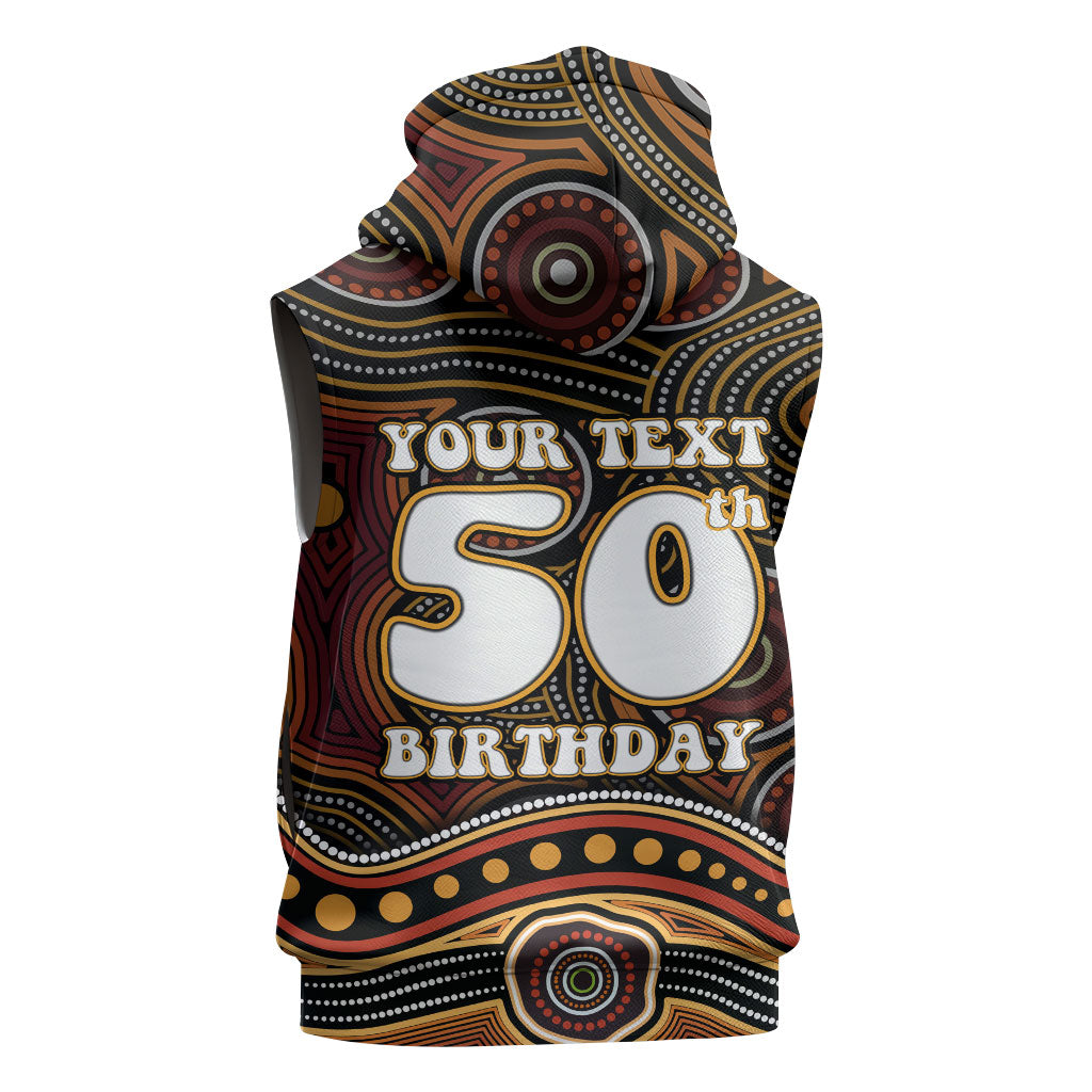 Personalised Aboriginal 50th Birthday Sleeveless Zip Hoodie Indigenous Dot Painting Native Australian Celebration