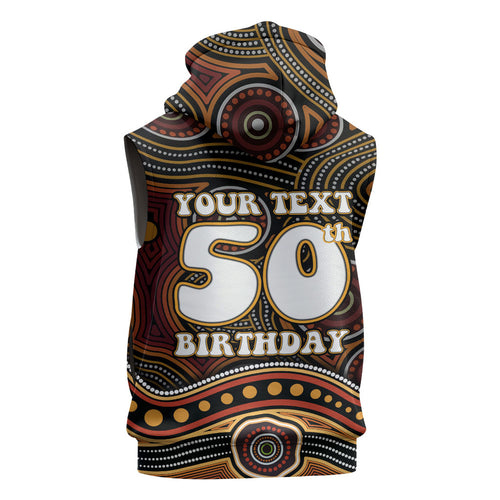 Personalised Aboriginal 50th Birthday Sleeveless Zip Hoodie Indigenous Dot Painting Native Australian Celebration