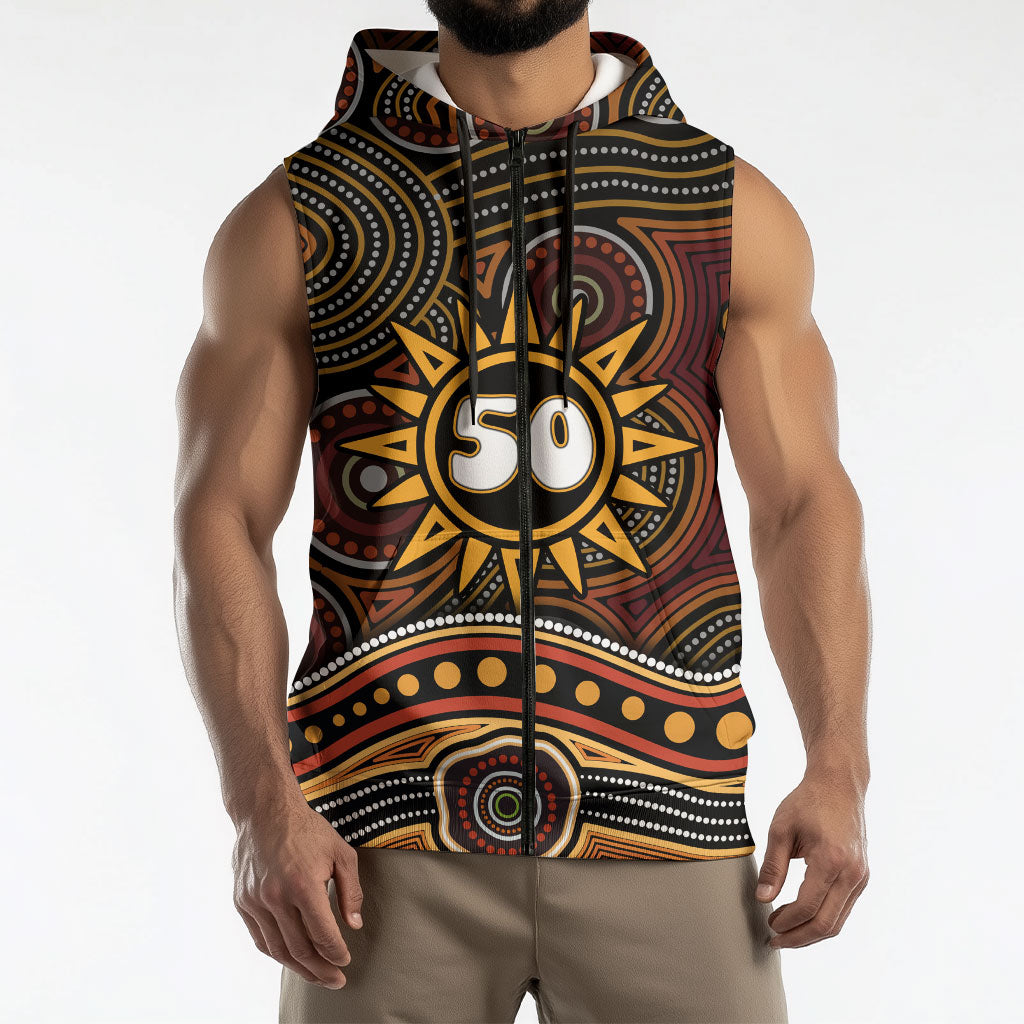 Personalised Aboriginal 50th Birthday Sleeveless Zip Hoodie Indigenous Dot Painting Native Australian Celebration