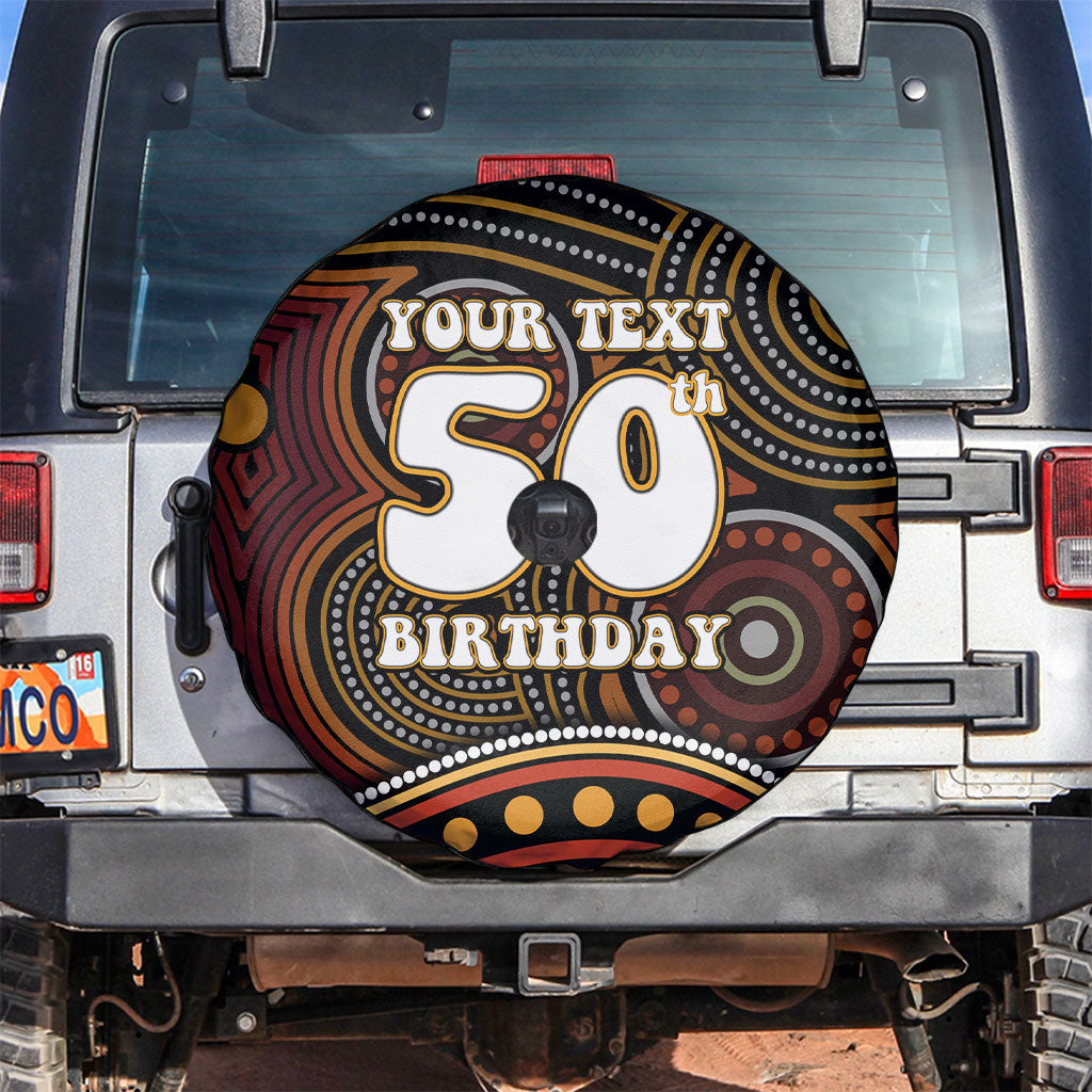 Personalised Aboriginal 50th Birthday Spare Tire Cover Indigenous Dot Painting Native Australian Celebration