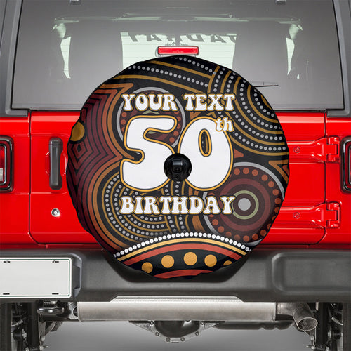Personalised Aboriginal 50th Birthday Spare Tire Cover Indigenous Dot Painting Native Australian Celebration