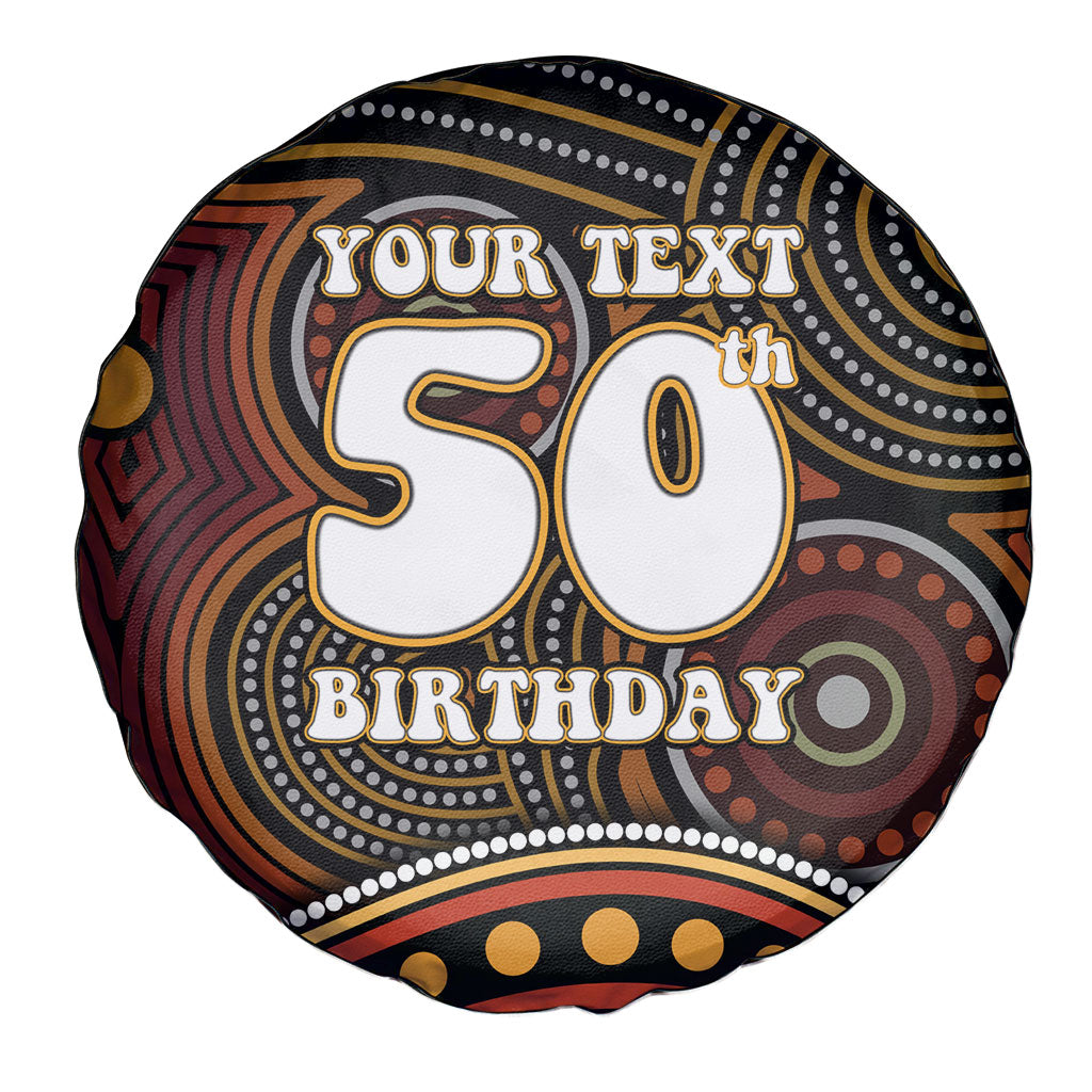 Personalised Aboriginal 50th Birthday Spare Tire Cover Indigenous Dot Painting Native Australian Celebration