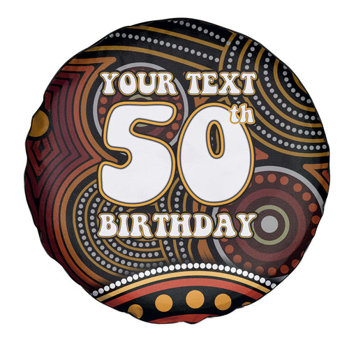 Personalised Aboriginal 50th Birthday Spare Tire Cover Indigenous Dot Painting Native Australian Celebration